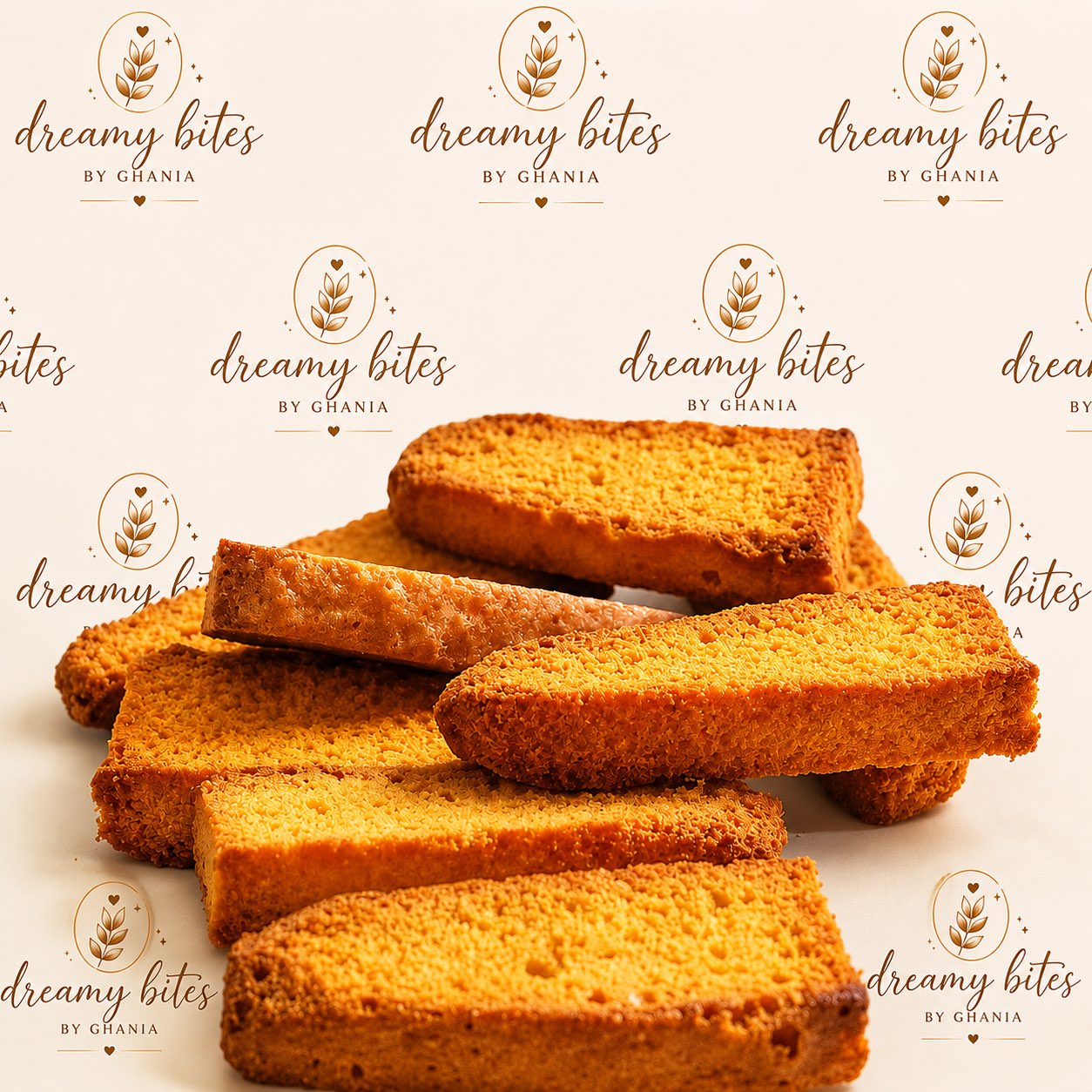 Sliced cake rusk pieces