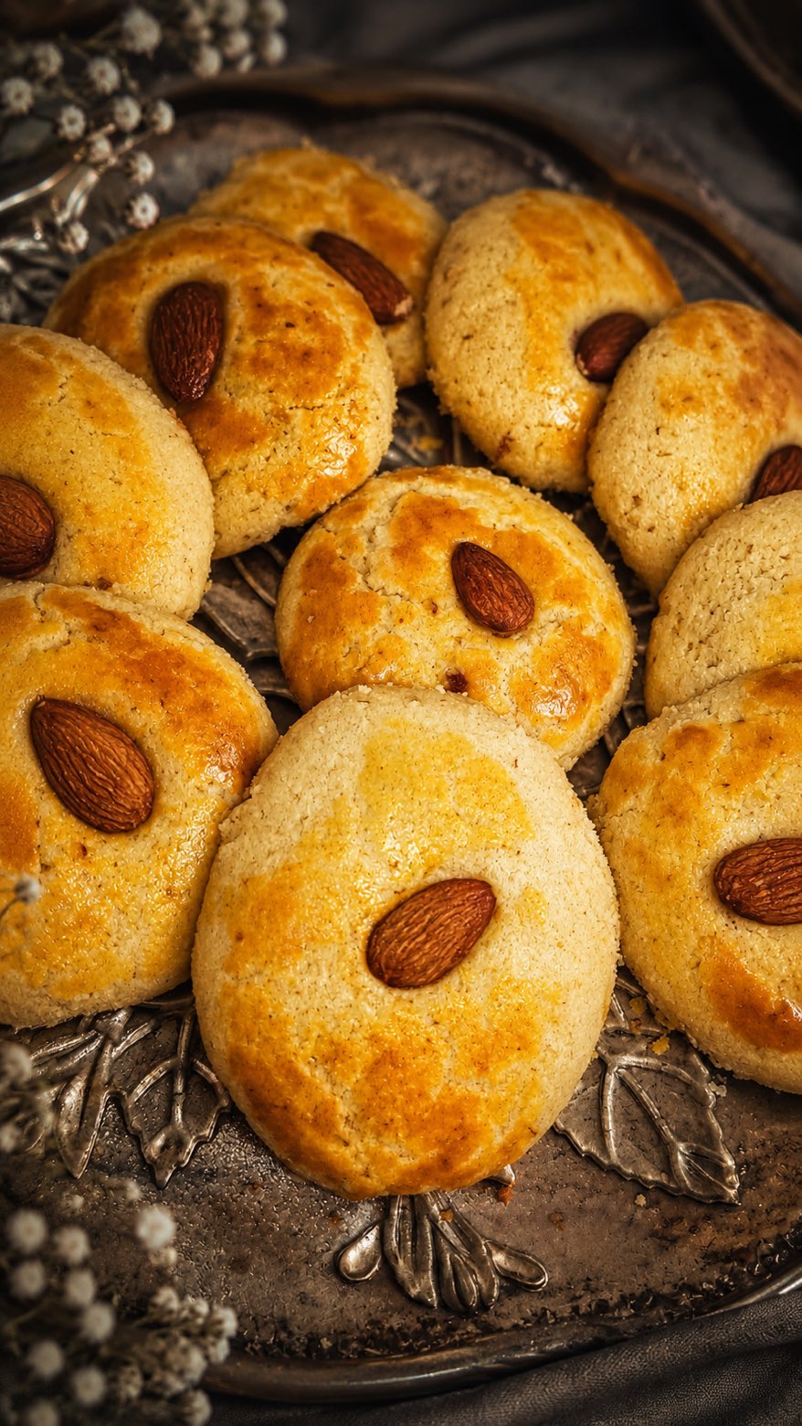 Almond nan khatai cookies on a silver tray